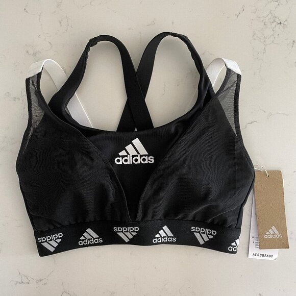 Adidas Circuit MS Sports Bra GM8300 Recycled Polyester Activewear Black+White S - Picture 1 of 10